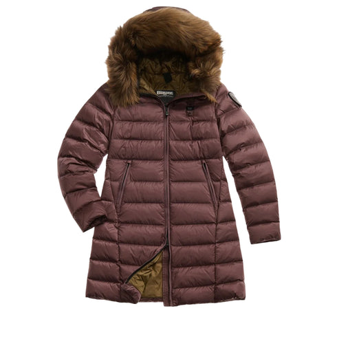 Piumino Donna Camelia lungo, con pelliccia rimovibile e patch log